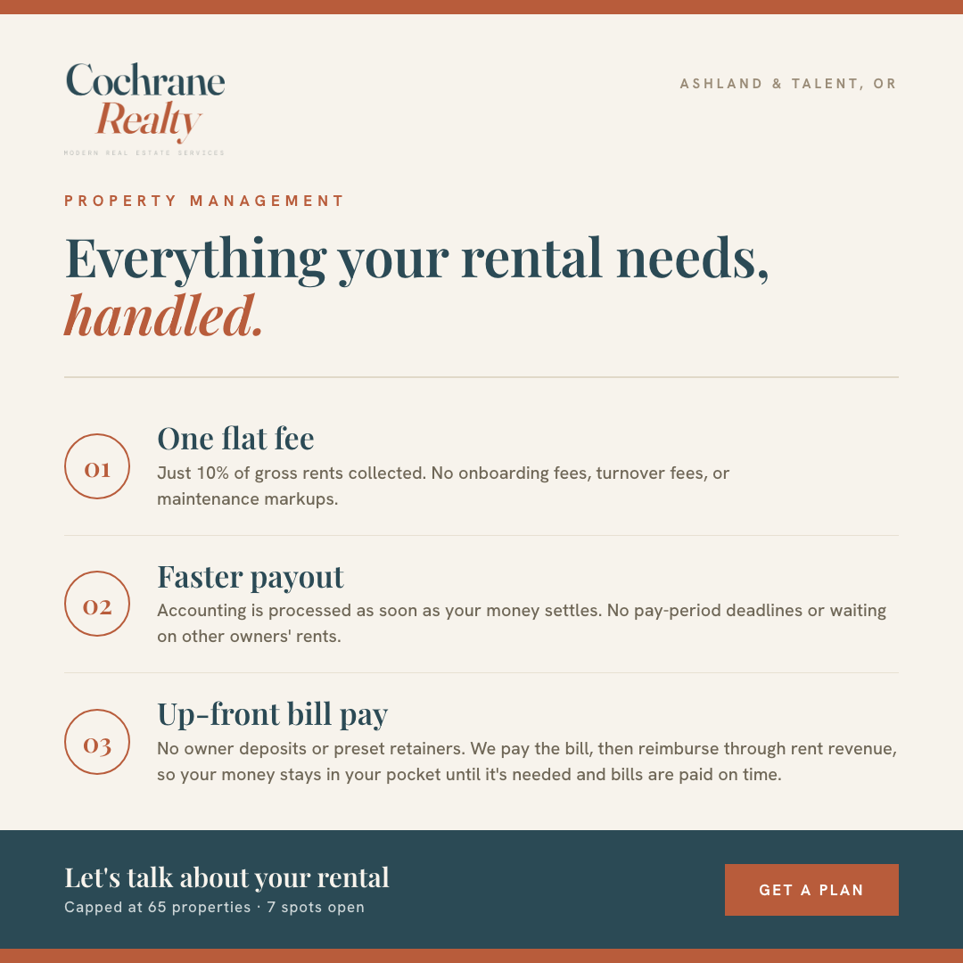 print ad for the property management side. same fonts, same colors, same voice as everything else