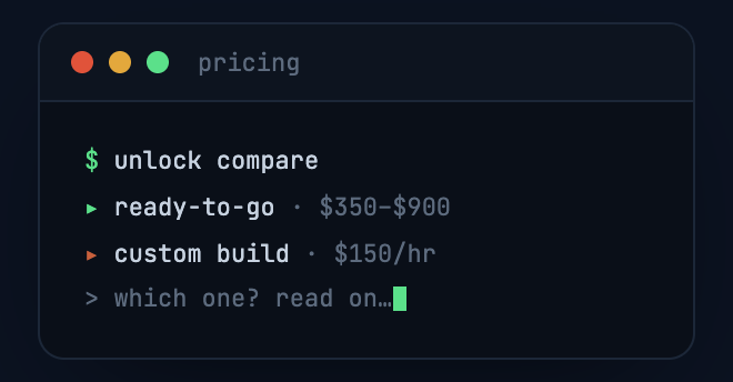 terminal comparison of ready-to-go tools versus custom builds